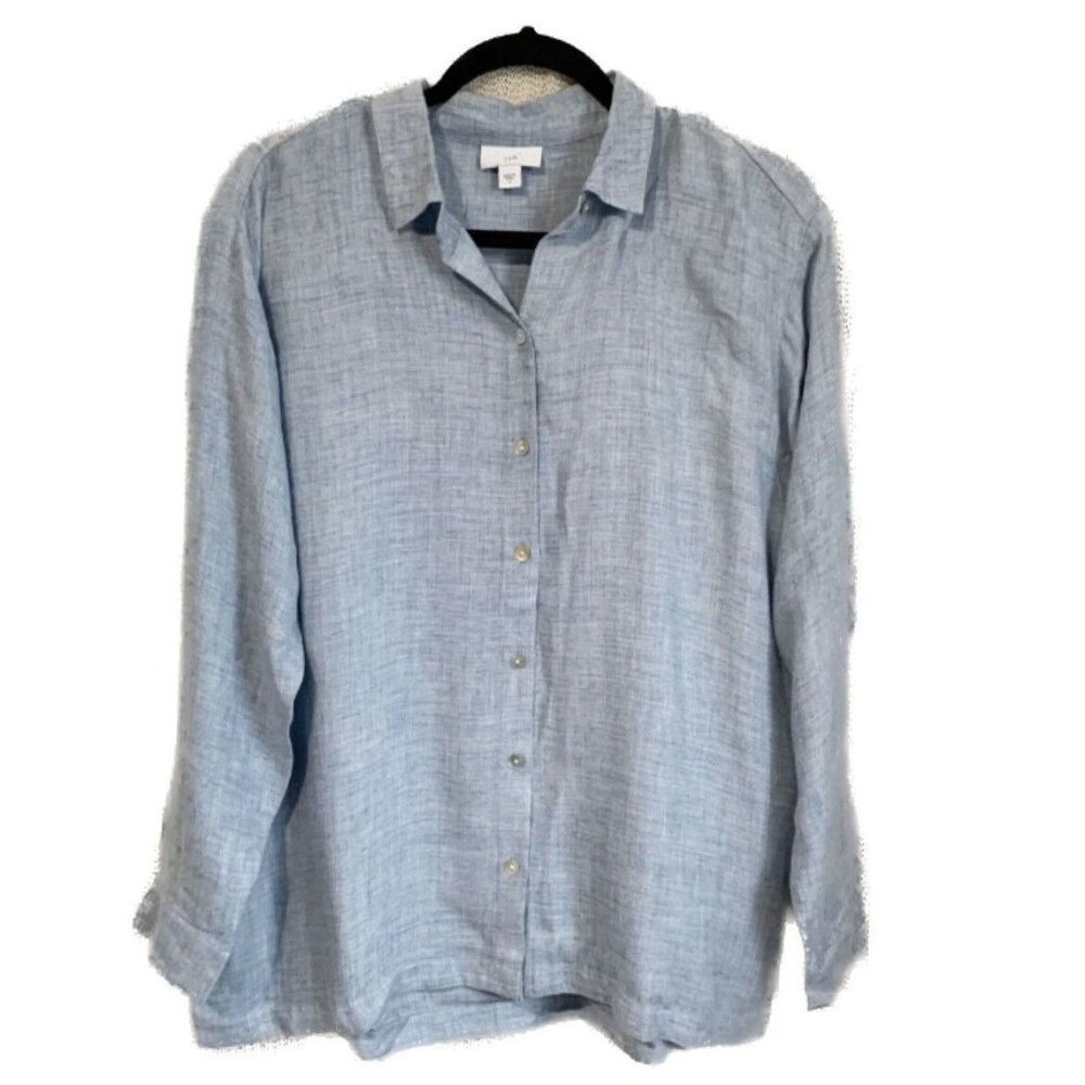 J.Jill Blue Button Up Top Size Small Long Sleeve Nautical Coastal Woven Viscose
